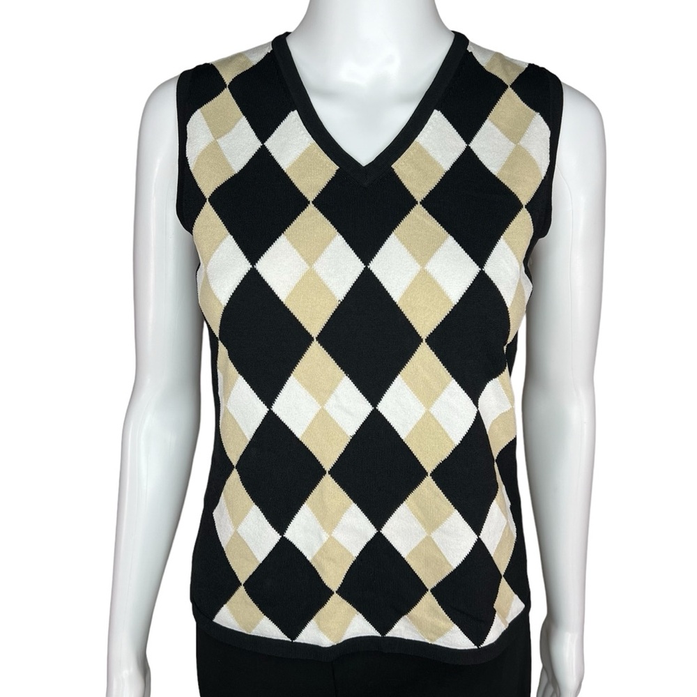 Black Argyle Diamond Golf Knit VNeck Vest‎ M